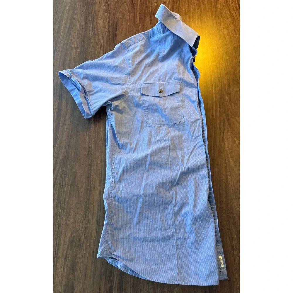 Banana Republic Mens Large Short Sleeve Button Down Shirt Blue Micro Check L‎